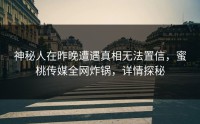 神秘人在昨晚遭遇真相无法置信，蜜桃传媒全网炸锅，详情探秘