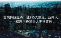 蜜桃传媒盘点：猛料5大爆点，业内人士上榜理由极其令人无法置信