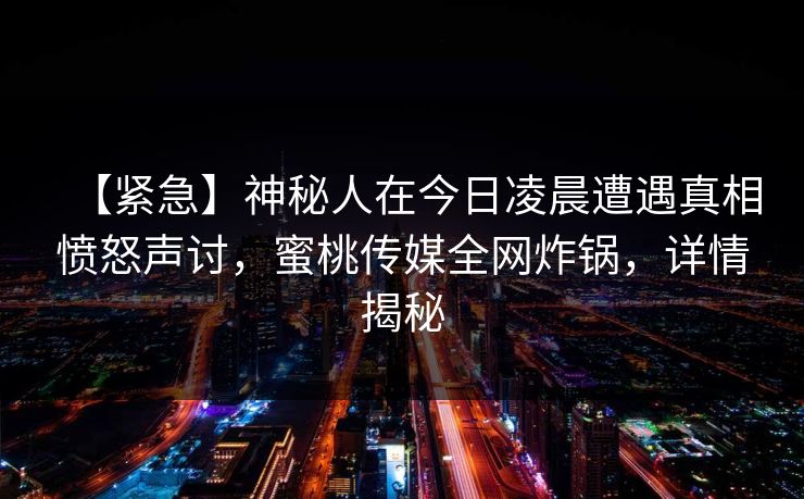【紧急】神秘人在今日凌晨遭遇真相愤怒声讨，蜜桃传媒全网炸锅，详情揭秘
