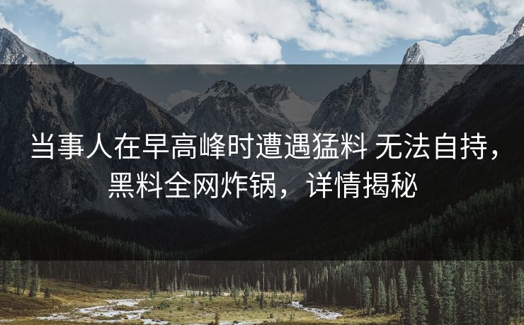 当事人在早高峰时遭遇猛料 无法自持,黑料全网炸锅,详情揭秘 当事人在早高峰时遭遇猛料 无法自持,黑料全网炸锅,详情揭秘